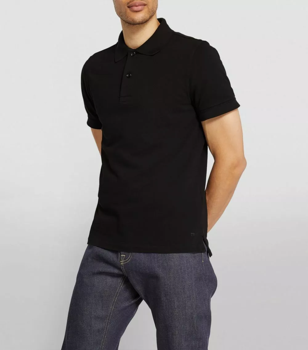 TOM FORD Cotton Piqué Polo Shirt 002 BLK Polo Shirts 3 TOM FORD Cotton Piqué Polo Shirt 002 BLK Polo Shirts - Image 3