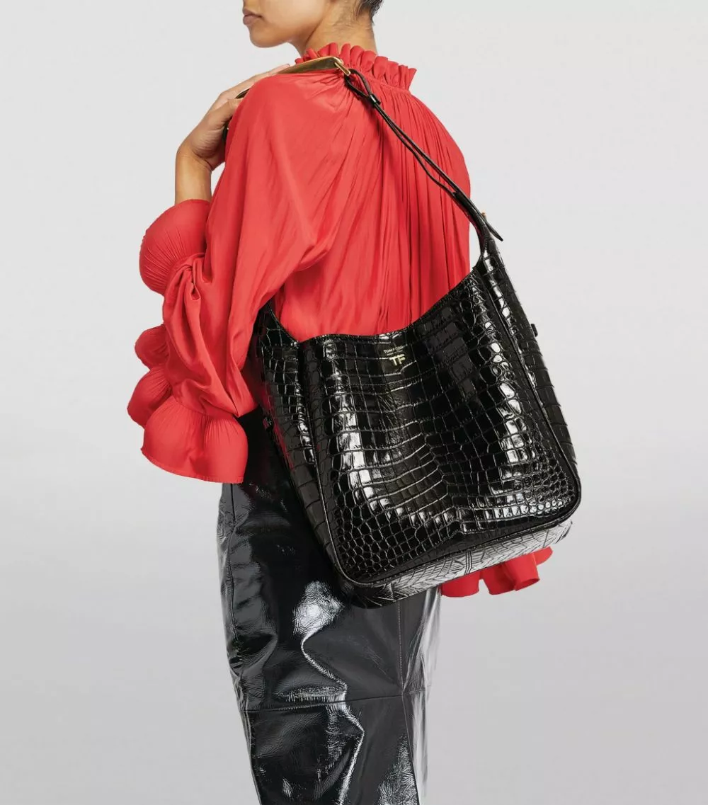 TOM FORD Croc-Embossed Shoulder Bag u9000 Shoulder Bags 2 TOM FORD Croc-Embossed Shoulder Bag u9000 Shoulder Bags - Image 2