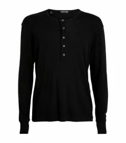TOM FORD Henley Shirt 001 BLK SLD Long Sleeve T-Shirts