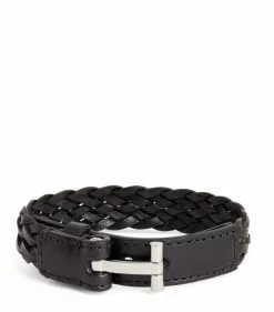 TOM FORD Leather Braided Bracelet BSV BLK Bracelets