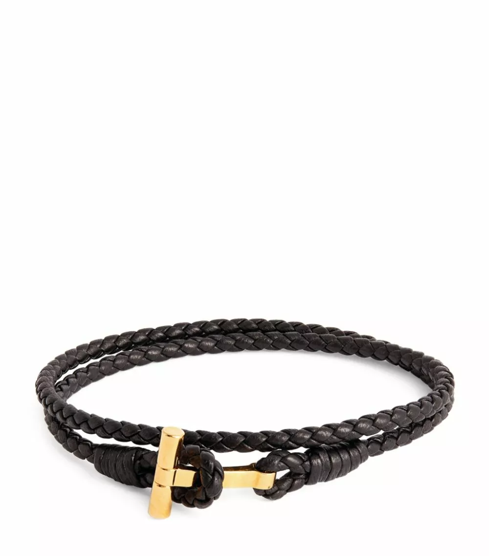 TOM FORD Leather Braided Bracelet BLG BLK Bracelets 1 TOM FORD Leather Braided Bracelet BLG BLK Bracelets