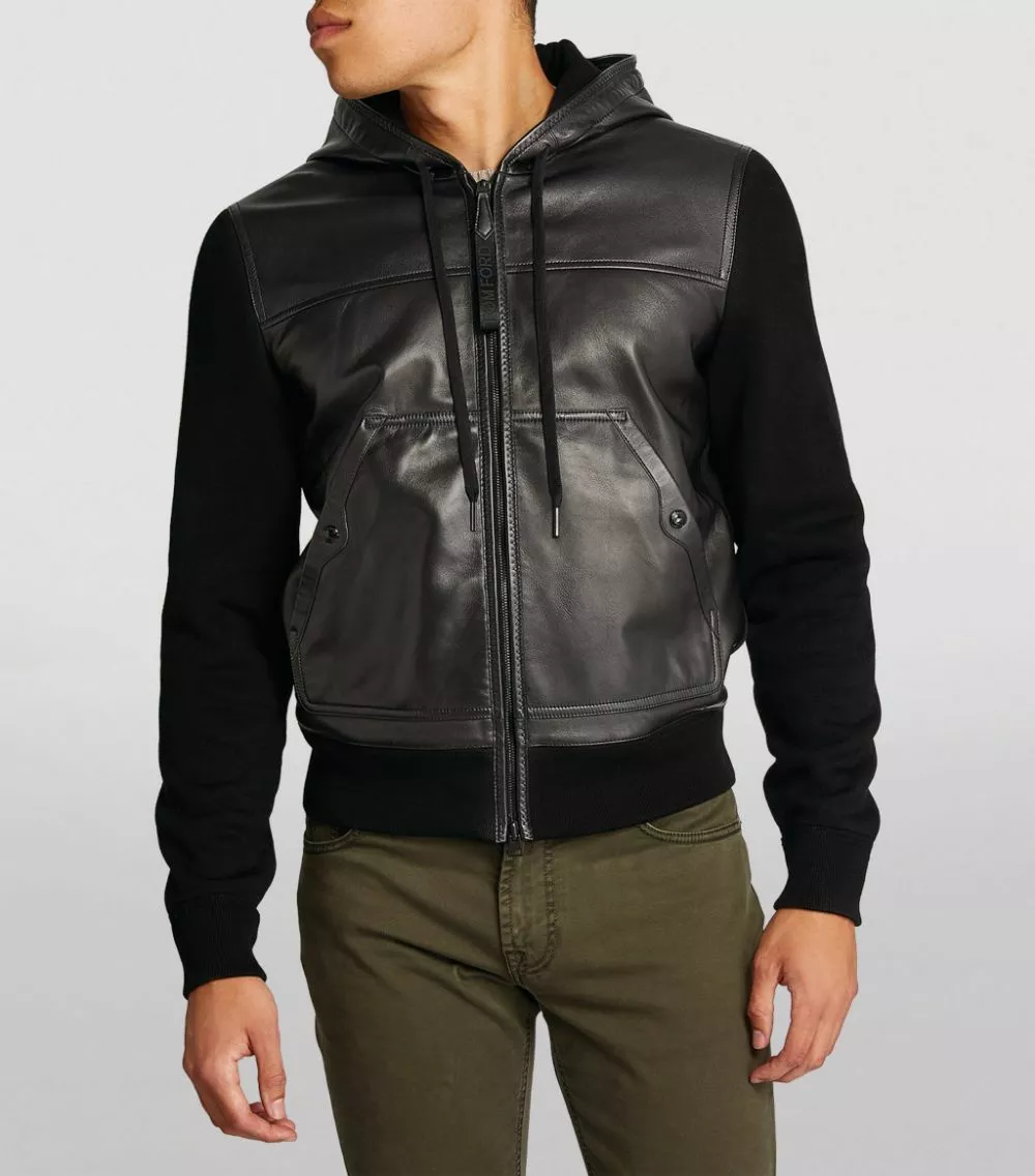 TOM FORD Leather-Panelled Jacket 001 BLK SLD Leather Jackets 3 TOM FORD Leather-Panelled Jacket 001 BLK SLD Leather Jackets - Image 3