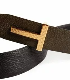 TOM FORD Leather Reverisble T Belt C4924 DRK OLIV + BLK Belts -TOM FORD Shop tom ford leather reverisble t belt 17499122 36158024 1000