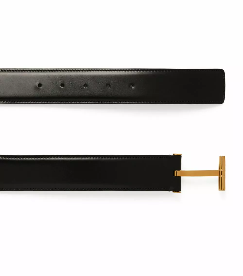 TOM FORD Leather T Clasp Belt BLK BLK Belts 3 TOM FORD Leather T Clasp Belt BLK BLK Belts - Image 3