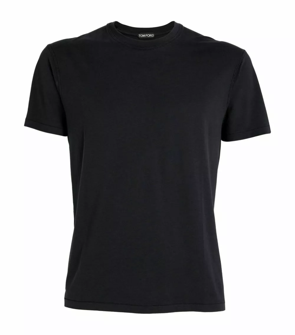 TOM FORD Lyocell-Cotton T-Shirt 001 BLK SLD Plain T-Shirts 1 TOM FORD Lyocell-Cotton T-Shirt 001 BLK SLD Plain T-Shirts