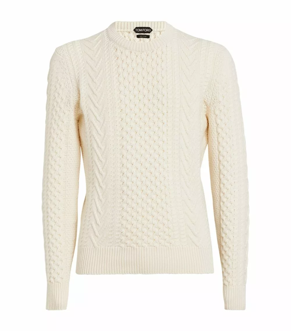 TOM FORD Wool-Blend Cable-Knit Sweater 105 NAT SLD Jumpers 1 TOM FORD Wool-Blend Cable-Knit Sweater 105 NAT SLD Jumpers